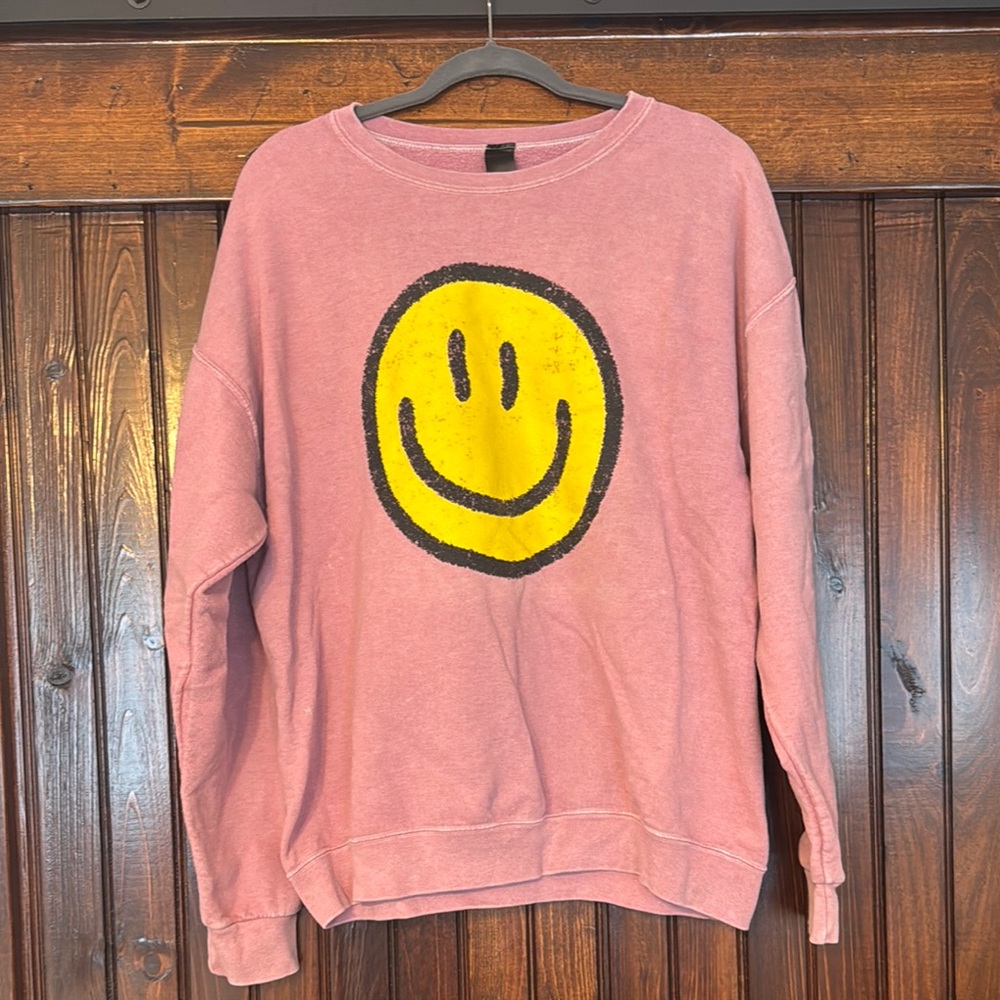 Pink Crewneck with Smiley Face
